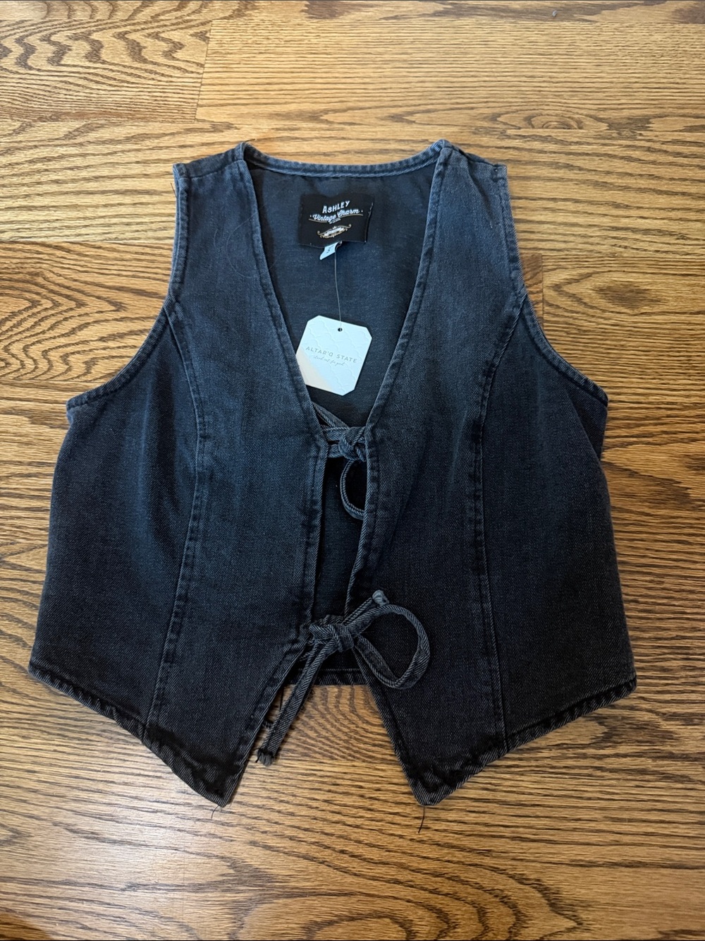 Altar'd State Black Denim Tie-Front Vest
